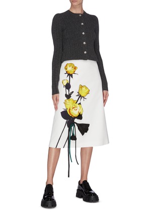 Figure View - Click To Enlarge - PRADA - Rose print appliqué midi skirt