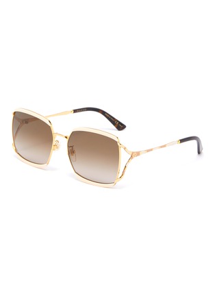 Main View - Click To Enlarge - GUCCI - Large square Y-shape temple metal frame sunglasses