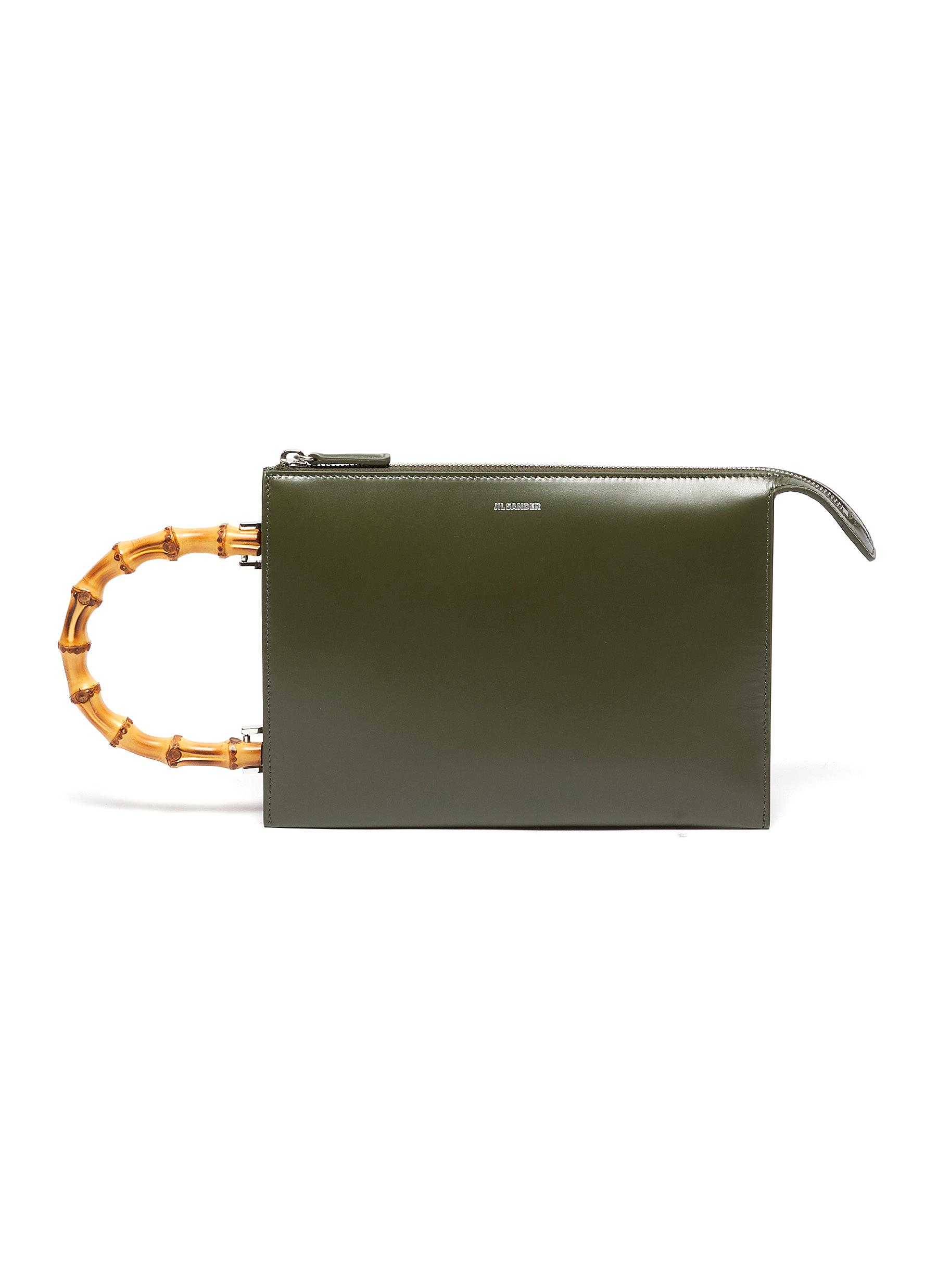 Jil Sander 'tootie Bamboo' Small Leather Clutch In Dark Green | ModeSens