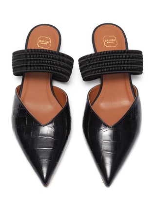 Detail View - Click To Enlarge - MALONE SOULIERS - 'Maisie' braided band croc embossed leather flats