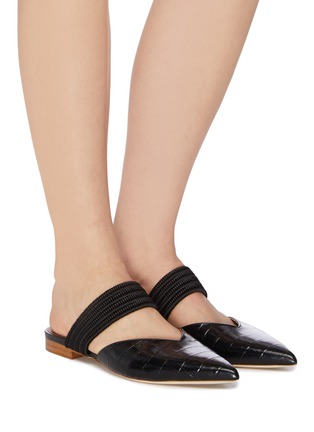 Figure View - Click To Enlarge - MALONE SOULIERS - 'Maisie' braided band croc embossed leather flats