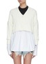 Main View - Click To Enlarge - T BY ALEXANDER WANG - Cable knit bi layer V neck Oxford shirting cardigan top