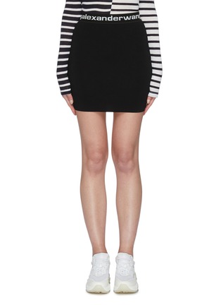 Main View - Click To Enlarge - T BY ALEXANDER WANG - Logo print elastic high waist bodycon mini skirt