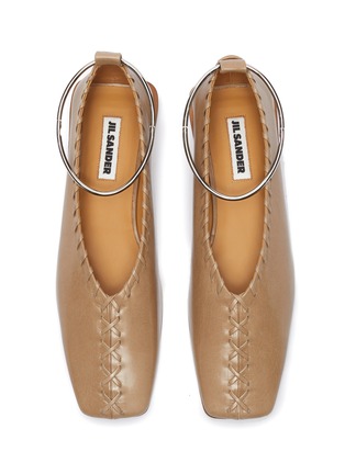 Detail View - Click To Enlarge - JIL SANDER - Metal ankle ring stitching detail ballerina flats