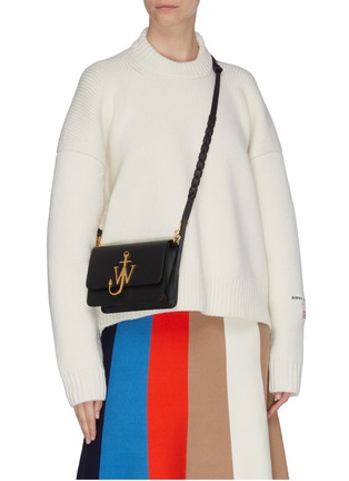 Figure View - Click To Enlarge - JW ANDERSON - 'Logo' plate braided strap leather crossbody bag