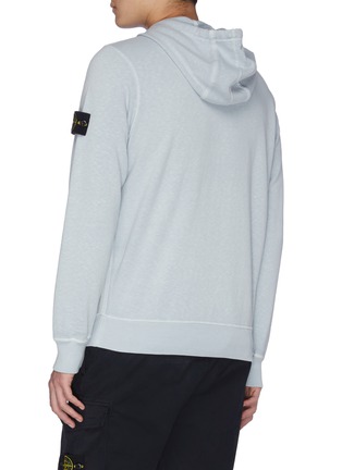 Back View - Click To Enlarge - STONE ISLAND - Logo patch fleece cotton hoodie
