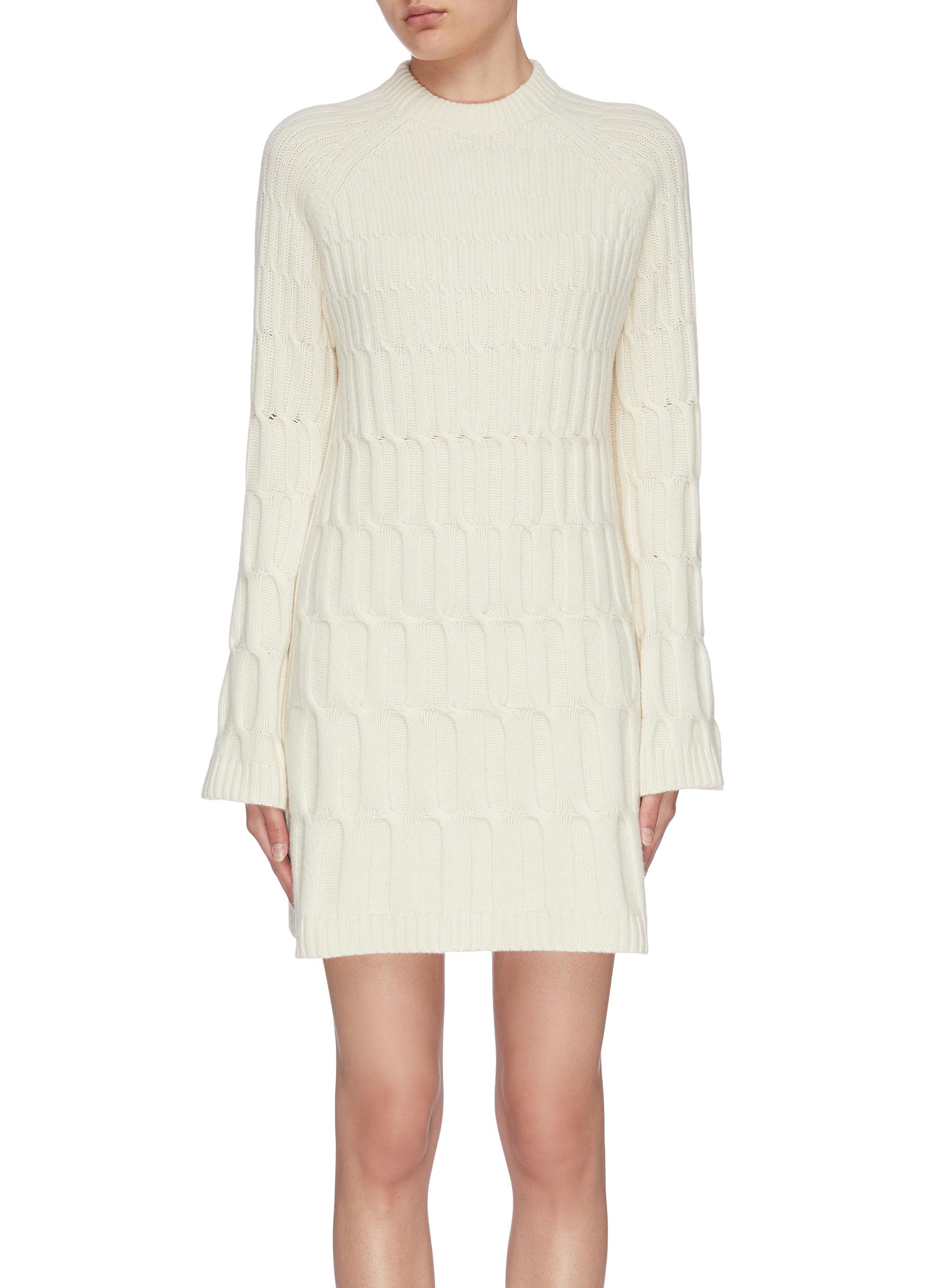 Theory Flare Sleeve Cashmere Wool Cable Knit Dress In White ModeSens