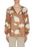 Main View - Click To Enlarge - THEORY - Graphic print gathered V-neck silk top