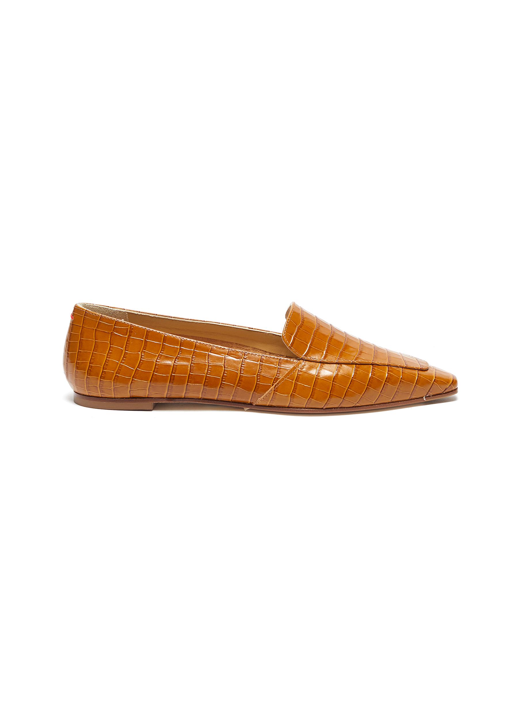 brown croc loafers