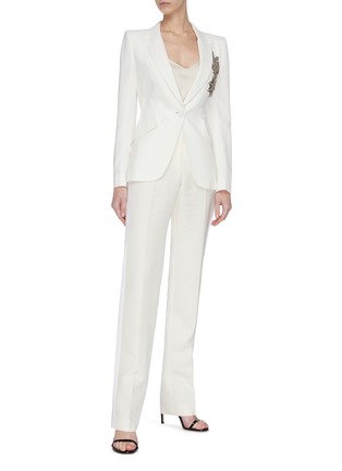 Figure View - Click To Enlarge - ALEXANDER MCQUEEN - Brooch detail embroidered blazer