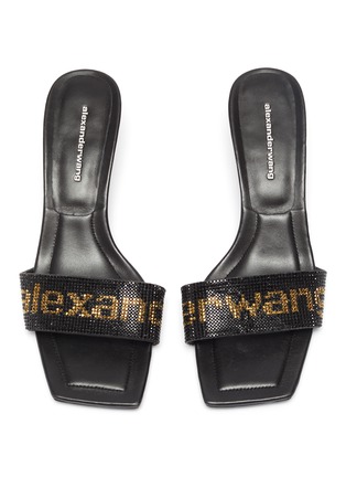 Detail View - Click To Enlarge - ALEXANDER WANG - Crystal logo leather mules