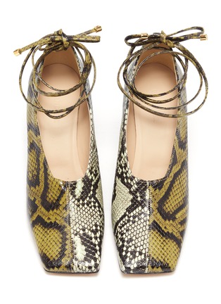 Detail View - Click To Enlarge - WANDLER - 'Isa' strappy square snake-embossed leather pumps