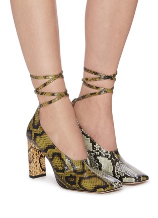 Figure View - Click To Enlarge - WANDLER - 'Isa' strappy square snake-embossed leather pumps