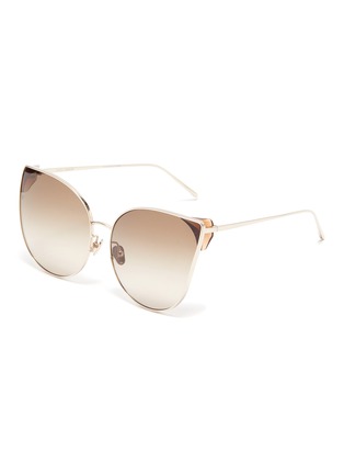 Main View - Click To Enlarge - LINDA FARROW - Horn rimmed metal frame cateye sunglasses