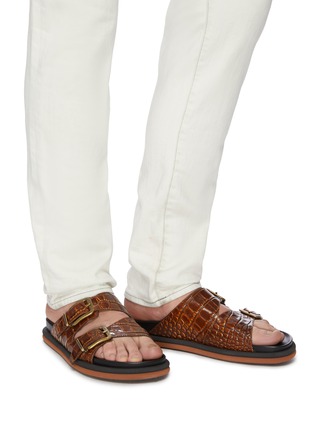 Figure View - Click To Enlarge - DRIES VAN NOTEN - Double buckle strap croc embossed leather sandals
