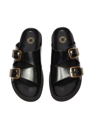 Detail View - Click To Enlarge - DRIES VAN NOTEN - Double buckle strap croc embossed leather sandals