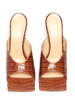 Detail View - Click To Enlarge - A.W.A.K.E. MODE - 'Mariom' square toe croc embossed leather mules