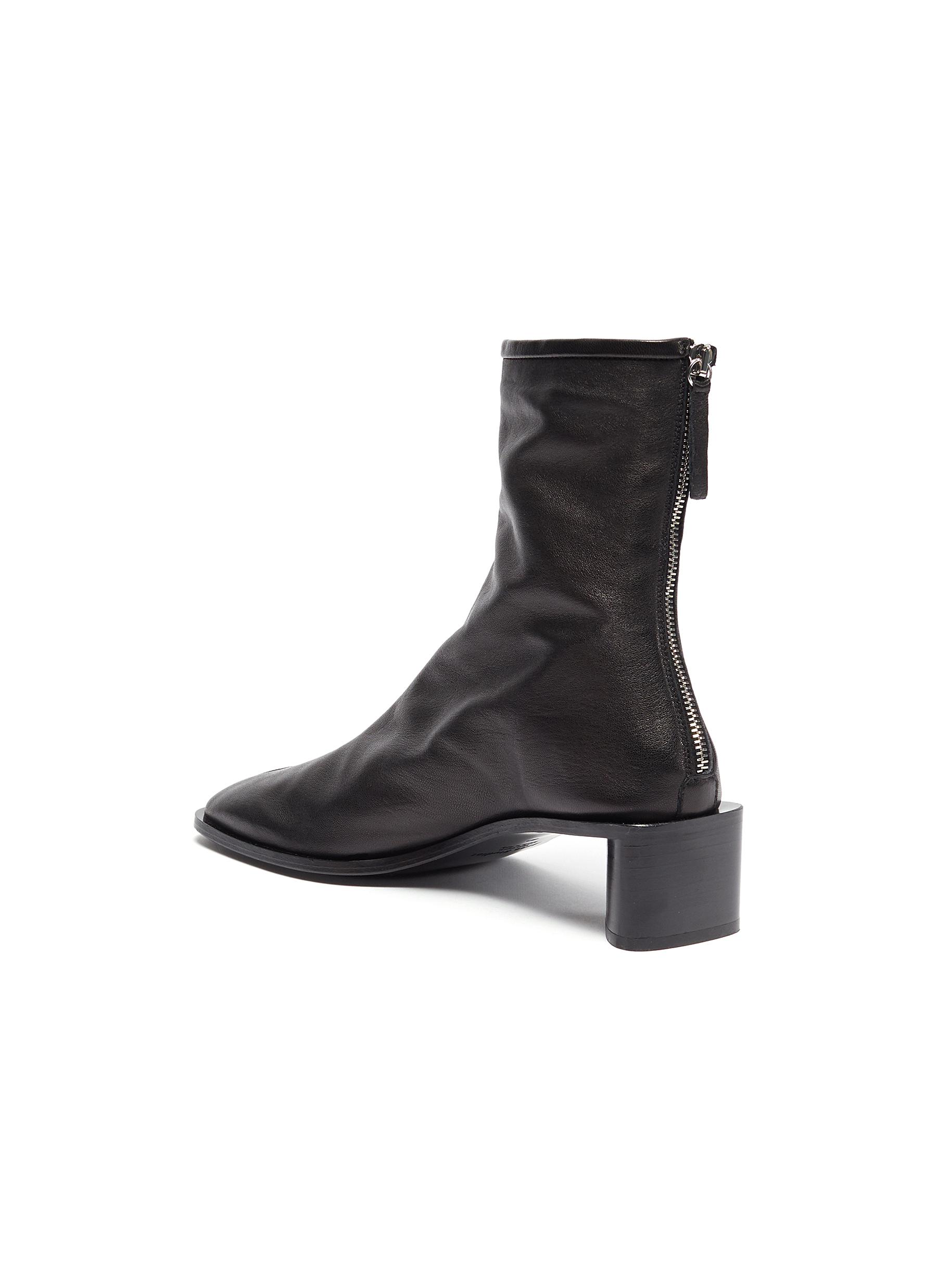 ACNE STUDIOS BLOCK HEEL BRANDED LEATHER BOOTS