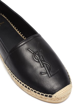 Detail View - Click To Enlarge - SAINT LAURENT - Logo embossed calf leather flat espadrilles