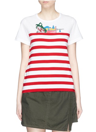Main View - Click To Enlarge - MARC JACOBS - Glitter strass frog print stripe T-shirt