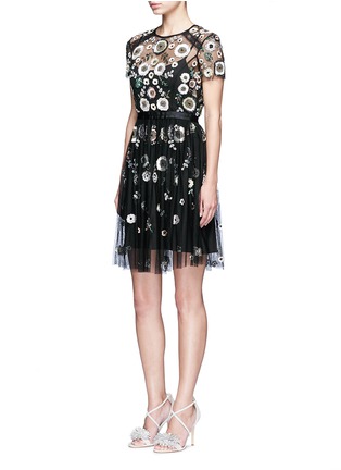 Figure View - Click To Enlarge - NEEDLE & THREAD - 'Woodland' lace trim embellished tulle dress