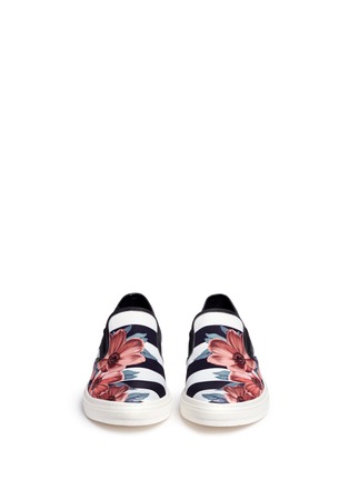 Front View - Click To Enlarge - MOTHER OF PEARL - 'Gatson' stripe floral print satin slip-ons