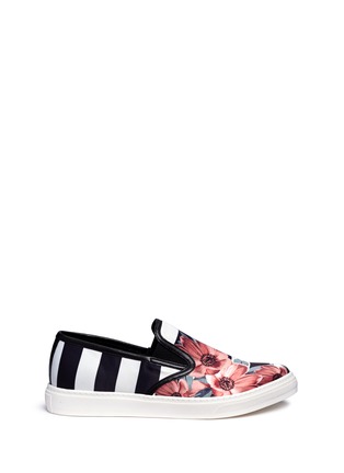 Main View - Click To Enlarge - MOTHER OF PEARL - 'Gatson' stripe floral print satin slip-ons