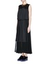 Front View - Click To Enlarge - SACAI - Lace yoke drawstring pleat maxi dress