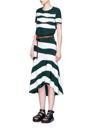 Figure View - Click To Enlarge - CÉDRIC CHARLIER - Ripple stripe asymmetric flute skirt