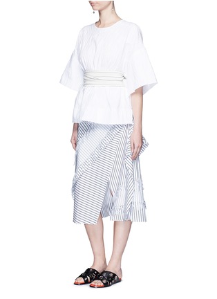 Figure View - Click To Enlarge - CÉDRIC CHARLIER - Frayed stripe layer A-line skirt