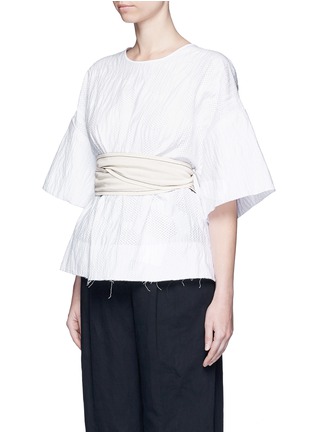 Front View - Click To Enlarge - CÉDRIC CHARLIER - Waist sash polka dot jacquard kimono sleeve top