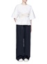 Figure View - Click To Enlarge - CÉDRIC CHARLIER - Waist sash polka dot jacquard kimono sleeve top