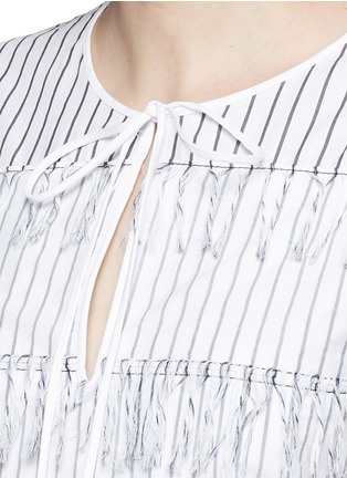 Detail View - Click To Enlarge - CÉDRIC CHARLIER - Fringe stripe tie neck poplin top