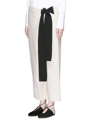 Front View - Click To Enlarge - CÉDRIC CHARLIER - Contrast tie cotton-linen wide leg wrap pants