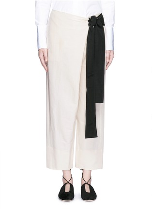 Main View - Click To Enlarge - CÉDRIC CHARLIER - Contrast tie cotton-linen wide leg wrap pants