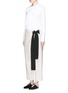 Figure View - Click To Enlarge - CÉDRIC CHARLIER - Contrast tie cotton-linen wide leg wrap pants