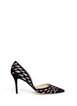 Main View - Click To Enlarge - JIMMY CHOO - 'Daysha' perforated glitter suede d'Orsay pumps