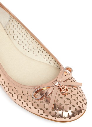 Detail View - Click To Enlarge - MICHAEL KORS - 'Olivia' floral perforated mirror leather ballerinas