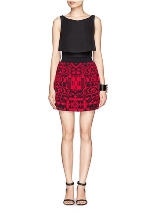 Figure View - Click To Enlarge - ALEXANDER MCQUEEN - Patchwork jacquard pleat skirt