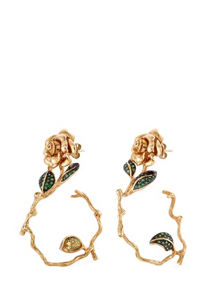 Main View - Click To Enlarge - LYDIA COURTEILLE - 'Flower and Branch' garnet 18k yellow gold rose hoop earrings