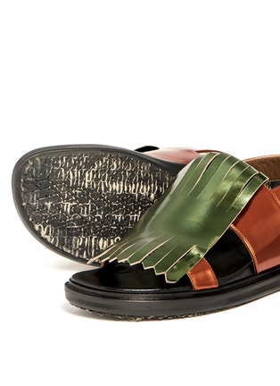 Detail View - Click To Enlarge - MARNI - Metallic fringe panel leather sandals