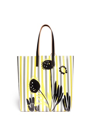 Back View - Click To Enlarge - MARNI - Sunflower printed leather handle tote