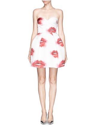 Main View - Click To Enlarge - MSGM - Watercolour lip print strapless sateen dress