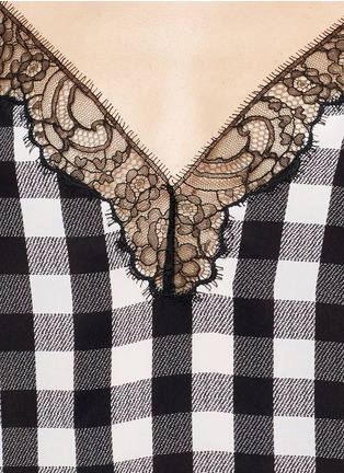 Detail View - Click To Enlarge - SANDRO - 'Eve' silk check lace top