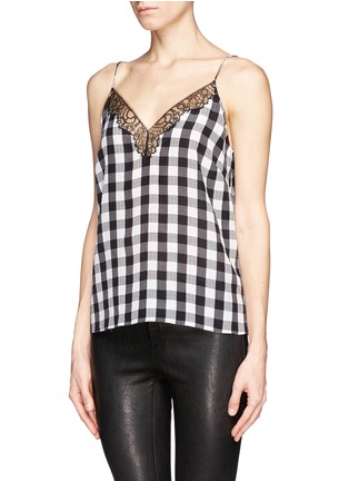 Front View - Click To Enlarge - SANDRO - 'Eve' silk check lace top
