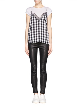 Figure View - Click To Enlarge - SANDRO - 'Eve' silk check lace top
