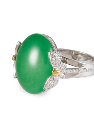 Detail View - Click To Enlarge - SAMUEL KUNG - Diamond jade butterfly motif oval 18k white gold ring