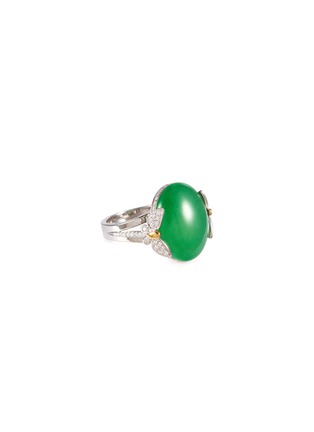 Main View - Click To Enlarge - SAMUEL KUNG - Diamond jade butterfly motif oval 18k white gold ring