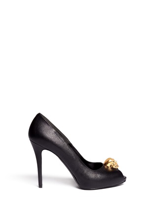 Main View - Click To Enlarge - ALEXANDER MCQUEEN - Crystal skull leather platform pumps