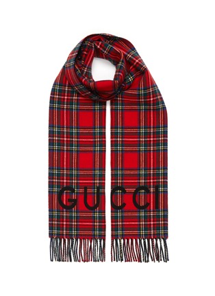 Main View - Click To Enlarge - GUCCI - Logo tartan plaid doubleface fringed wool scarf